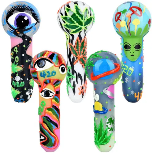 Product image of 420 Painted Glow In The Dark Glass Hand Pipe - 5"