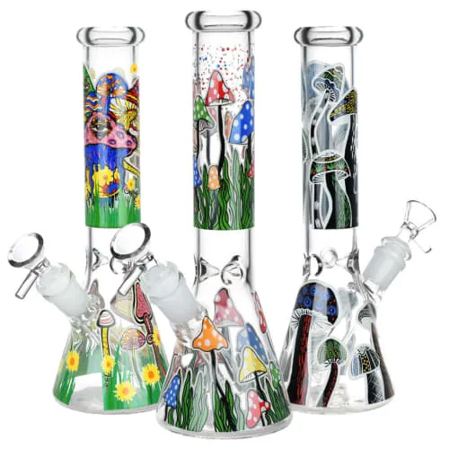 Product image of Shrooms Are Watching Glow in the Dark Glass Beaker Water Pipe