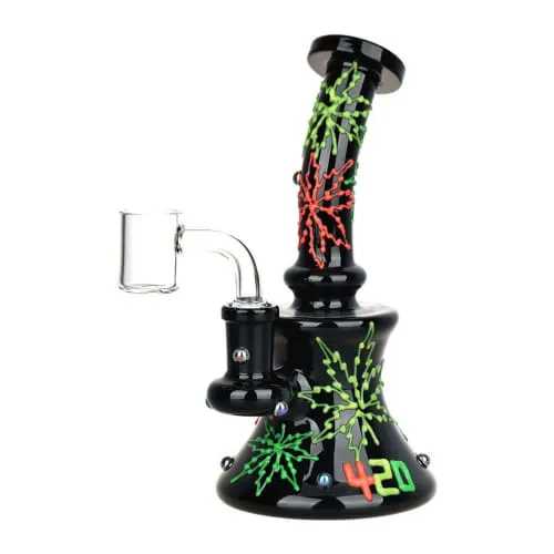 Product image of 420 Neon Hemp Leaf Glow In The Dark Dab Rig - 6.5" / 14mm F