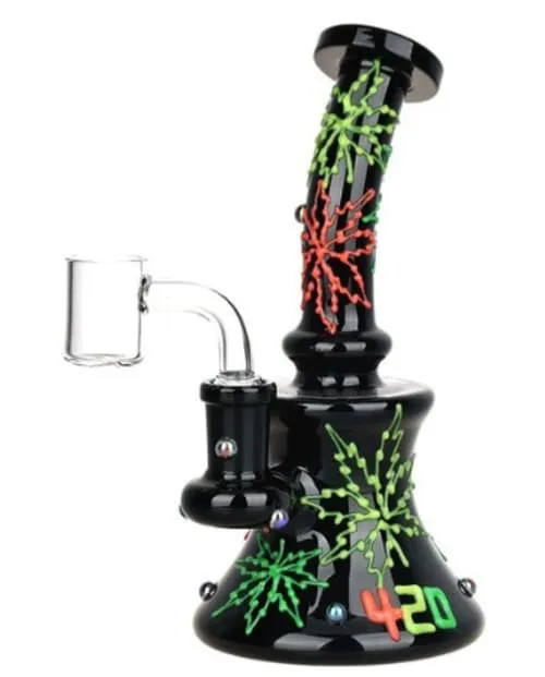 Product image of 420 Neon Hemp Leaf Glow In The Dark Dab Rig - 6.5" / 14mm