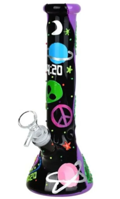 Product image of 420 Beam Me Up Beaker Glow In The Dark Glass Water Pipe - 9.5" / 14mm