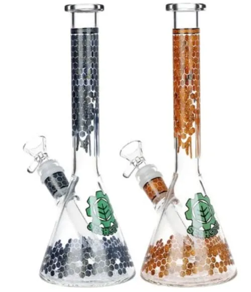 Product image of SeshGear Honeycomb Beaker Glass Water Pipe - 9.75" / 14mm / Colors Vary