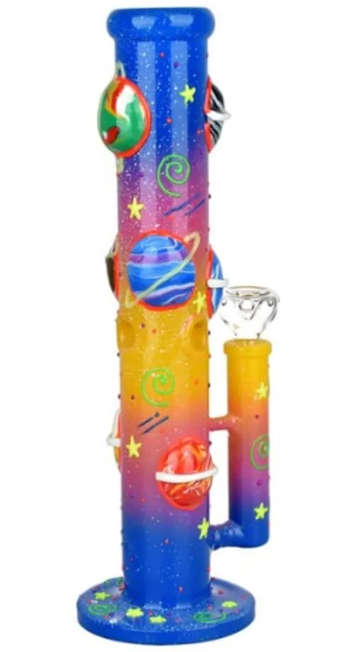 Product image of Orbiting Planets Straight Tube Glow in Dark Water Pipe - 13.75" - 19mm