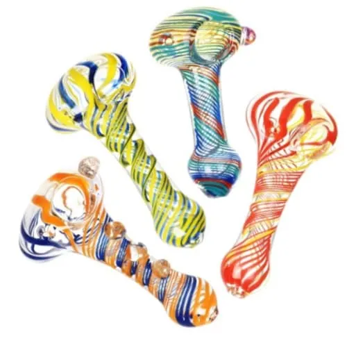 Product image of Sada Color Striped Clear Glass Hand Pipe - 3.75"/Colors Vary