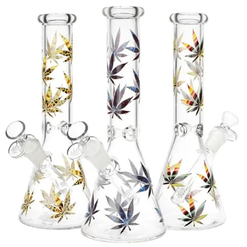 Product image of 10" Stylized Hemp Leaf Glow in Dark Water Pipe