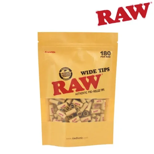 Product image of Wide Pre-Rolled Unbleached Tips 180-Pack Bag - RAW