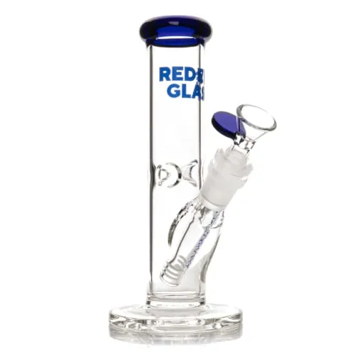 Product image of 8" Blue Straight Base Water Pipe - Red Eye Glass