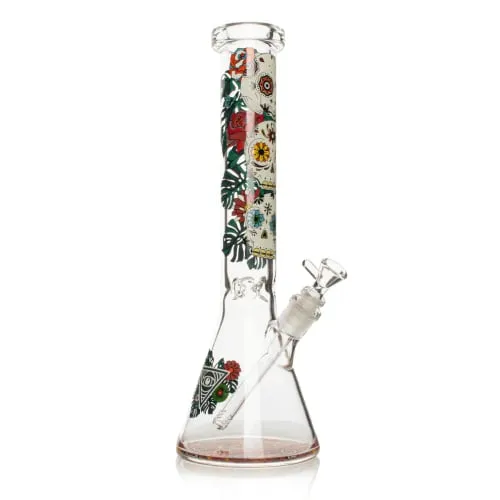 Product image of 15" 7mm Thick Sugar Skull Glow-in-the-Dark Water Pipe - Red Eye Glass